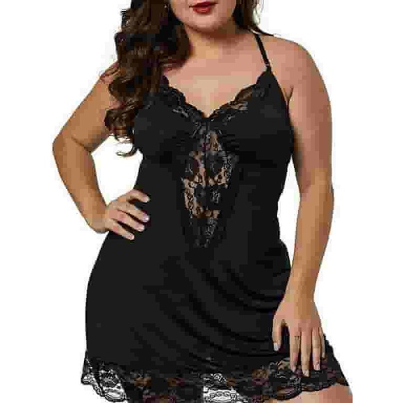 Chama plus size Sleeveless Hollow Out Lace Nightgown Pajamas and tongs - Picture 4 of 5